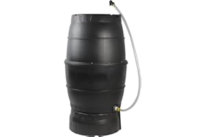 SQUEEZE master 50 Gallon Rainwater Collection Barrel with Stand-BPA Free Home Rain Catcher with Outlet Hose-Flatback Designed