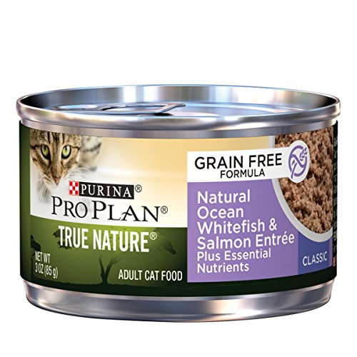 Purina Pro Plan Wet Cat Food, True Nature, Grain Free, Natural Ocean Whitefish & Salmon Entre, 3-Ounce Can, Pack of 24