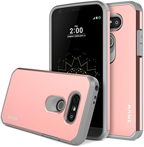 LG G5 Case, RANZ Grey with Rose Gold Hard Impact Dual Layer Shockproof Bumper Case For LG G5