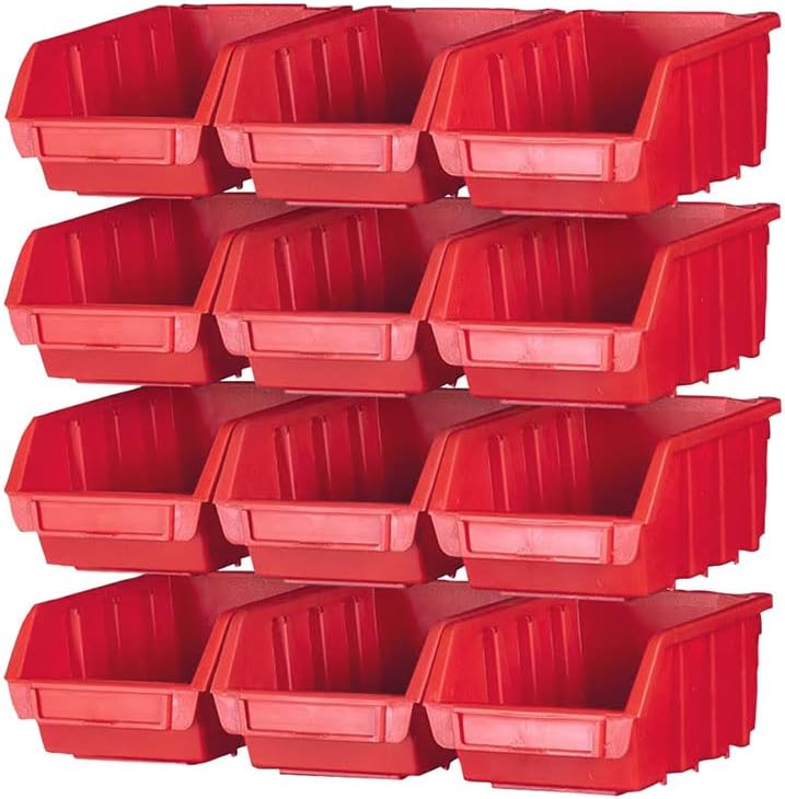 Faithfull FAIPAN12 12pc Plastic Storage Bins 4 Wall Rails Set Fixings Workshop