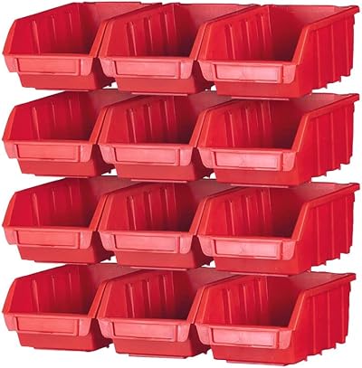 Faithfull FAIPAN12 12pc Plastic Storage Bins 4 Wall Rails Set Fixings Workshop
