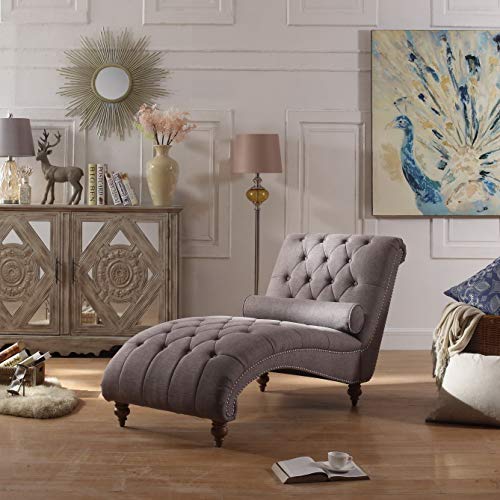 Rosevera Home Teofila Comfortable Tufted Chaise Lounge Chair, Grey