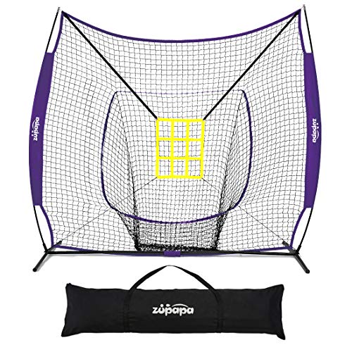 Zupapa Baseball Softball Practice Set 7 by 7 Feet Net with Strike Zone, Baseball Backstop
