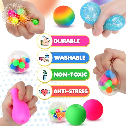 Stress Balls for Kids Adults: 6 Pack Sensory Fidget Squishy Balls, Soft Calm Down Toys for Classroom Prize Box, Office Desk Travel Toys, Birthday Party Favor Gifts for Boys Girls
