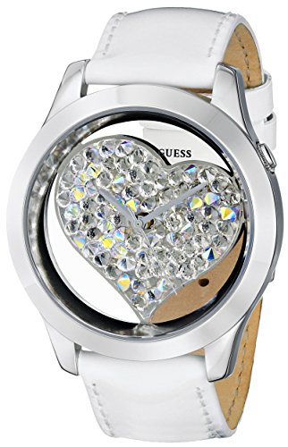 GUESS U0113L6 Women's White and Silver-Tone Clearly Inspired Heart Watch