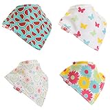 Zippy Fun Baby and Toddler Bandana Bib - Absorbent 100%cotton Front Drool Bibs Adjustable Snaps (4 Pack) Pink Yellow