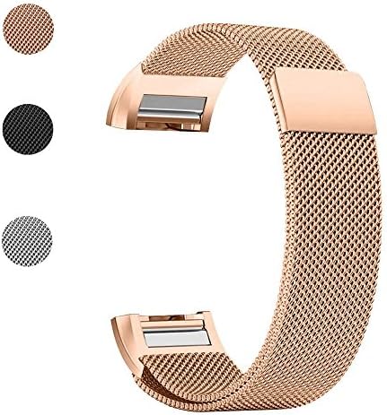 Sporeek Metal Replacement Bands Compatible Fitbit Charge 2, Stainless Steel Milanese Bracelet Unique Magnet Clasp Large Small 3 Colors