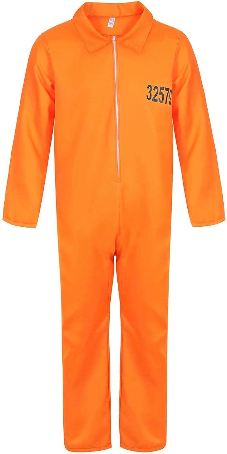 Gefängnis Kostüm Für Herren - Orange Sträflings Overall Mit Namensschild