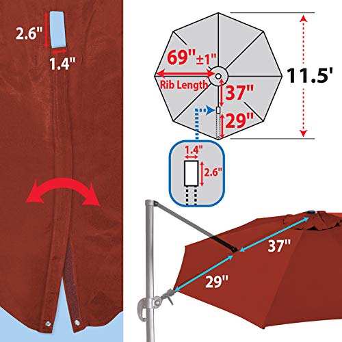 BenefitUSA Replacement Canopy Top Cover for 11.5' Rome Cantilever Patio Umbrella Outdoor Sunshade (Red)