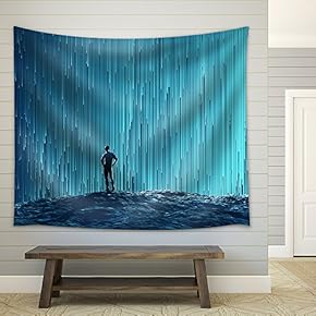 Man Looking at a Digital Flow - Fabric Wall Tapestry Home Decor - 51x60 inches