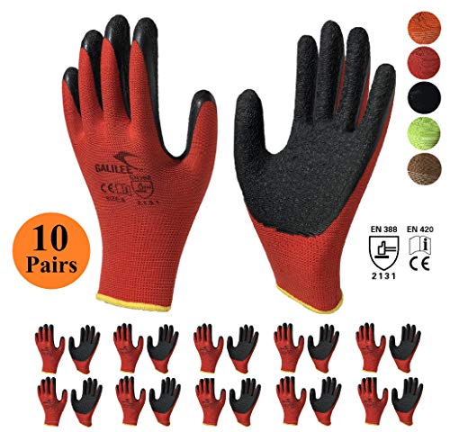 Nitrile Latex Rubber Palm Coated Safety Work Gloves for Men and Women, Nylon Knit, Textured Grip (10 Pair Pack) (Small, Red) - Thumbnail 6
