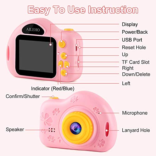 AILEHO Kids Camera for Girls Birthday Holiday Children Digital Video Camera for Kids Age 3 4 5 6 7 8 9 Years Old Toy Gifts Toddler Camera 8M 1080P 8GB Card Mini Toy Camera IPS 2\