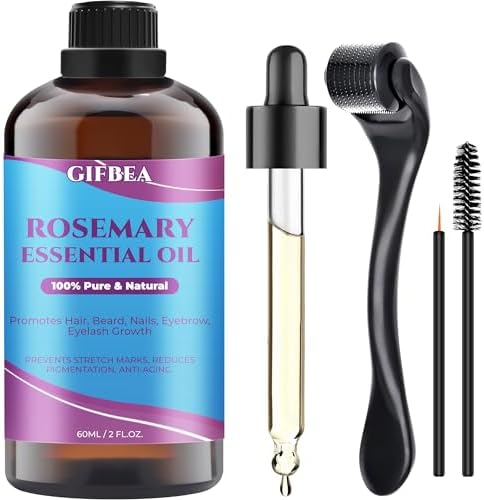 Organic Rosemary Oil for Hair Growth,100% Pure Undiluted Rosemary Essential Oil w/Hair Roller for Scalp & Skin Care,Non-Greesy Hair Growth Oil Serum Hair Loss Treatment for Women Men Eyebrow Eyelash