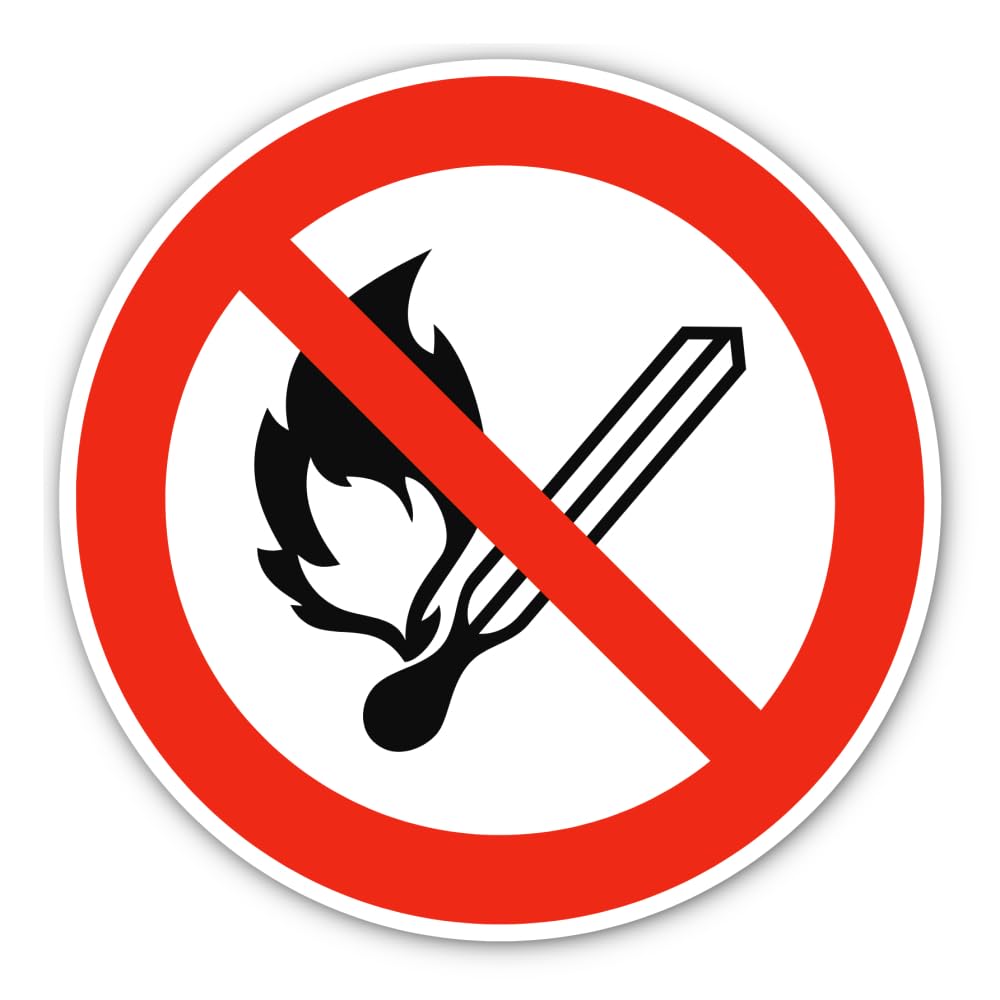 No open flame, fire, open ignition source and no smoking: P003 - DIN EN ISO 7010 / ASR A1.3 - sticker: diameter 20 cm, pack of 1