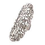TOOPOOT® Charm Rhinestone Full Finger Knuckle Hollow Out Ring (Silver)