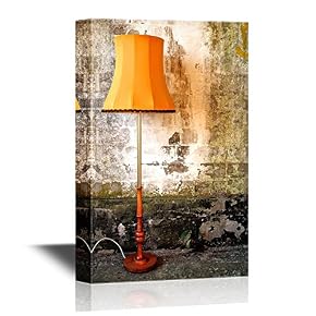 Orange Lamp on Rustic Wall Background