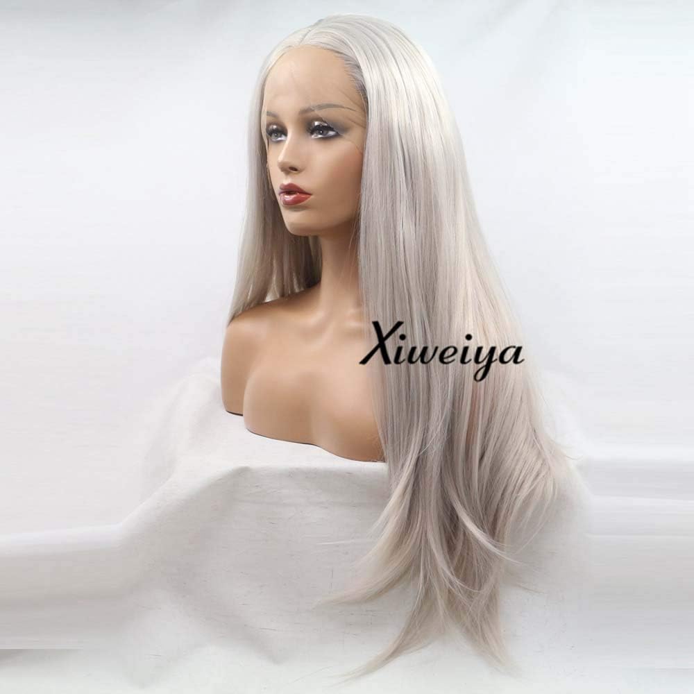 Heat Resistant Fiber Hair Synthetic Grey Lace Front Wigs Silver Grey Wig Heat Resistant Fiber Long Straight Grey Wigs Middle Part Wigs - Image 4