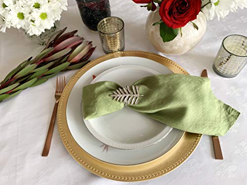 Eight Owls Linen Napkins –100% French Flax – Stonewashed Pure Linen Cloth Napkins - Size 18 Inch x 18 Inch – Set of 4 (Pepper Green)