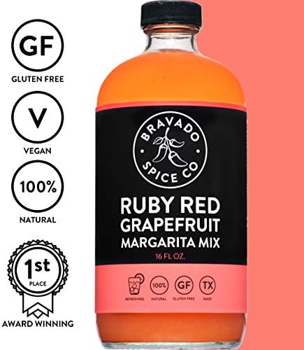 Ruby Red Grapefruit Mix By Bravado Spice Gluten Free, Vegan, Low Carb, Paleo Margarita Mix All Natural 32oz Bottle Award Winning Gourmet Margarita MiX