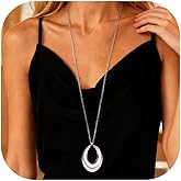 Long Silver Necklaces for Women Long Pendant Necklace Circle Chain Big Pendant Statement Jewelry Large Round Necklaces