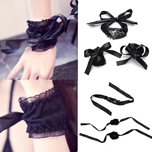 Oceaneshop Couples Games Flirt Tools Soft Black Adults Toys Lace Bracelets Blindfolded Mask Eye Mask and Handcuffs Lace Handcuffs