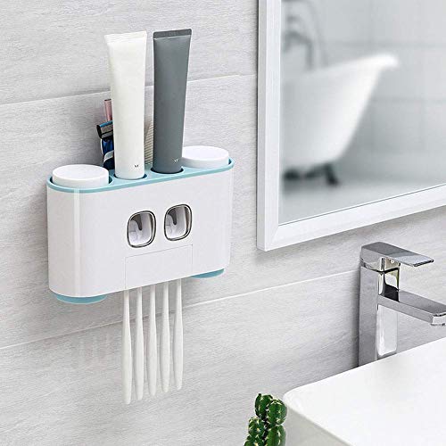 Dragon Honor Auto Squeezing Toothpaste Dispenser, Tulas Wall Mount Bathroom Hands Free Squeezer (Blue)
