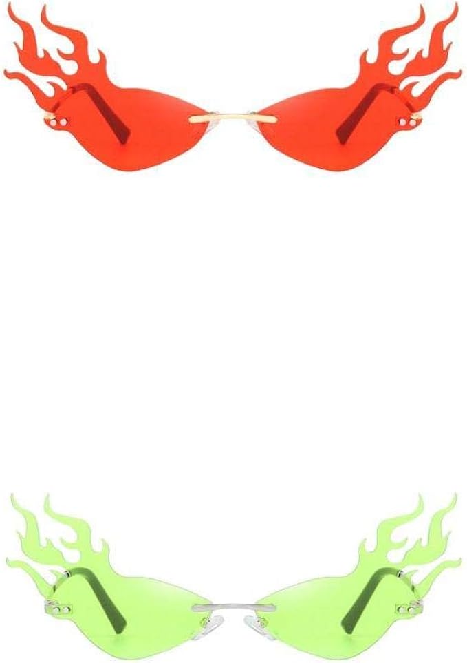 Amazon Chiwanji サングラス ファイヤー形 メガネ リムレス 目保護 Uv400 ファッション小物 アウトドア 赤 緑 サングラス 通販