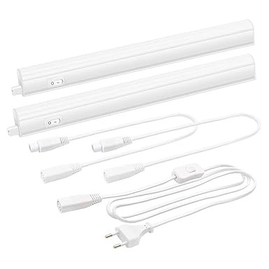 Anschließbare 5W LED Lichtleiste Unterbauleuchte Wandleuchten Lampen Küche mit Schalter und Stecker Neutralweiß 4000K Lampenlänge 313MM, 2er Lampen von Enuotek