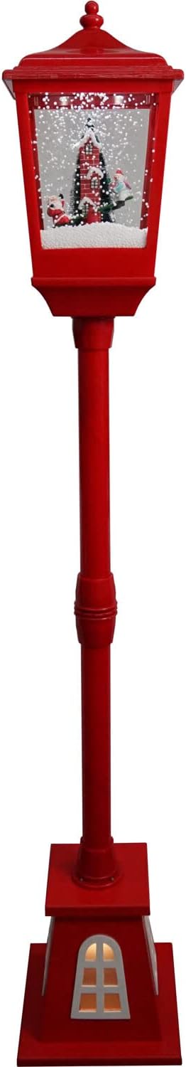 Snow Globes - Fraser Hill Farm Let It Snow Series 53-in. Musical Street Lamp with Lighted Base and Seesaw Santa Scene | Cascading Snow | Christmas Carols | Festive Holiday Home Decor | Red | FHSL053A-RD1