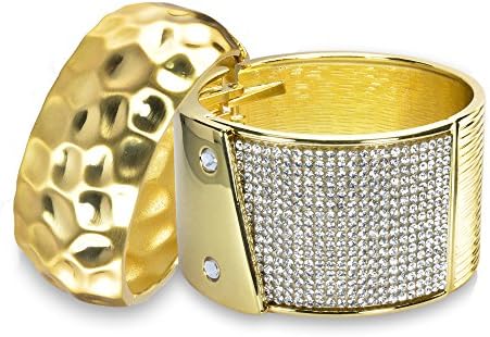 Ramoha Womens Fashion 2 Bangle Bracelets Set Gold Plated Brass Jewelry with Cubic Zirconia