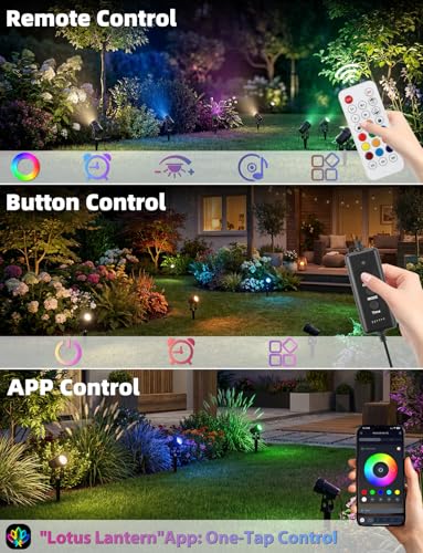 8Pack 24V LED Garden Spike Lights Mains Powered RGB + Warm White, IP65 Waterproof for Outdoor, 26M LED Garden Uplighters Bluetooth App & Remote Control, Color Changing Pathway Lights for Yard