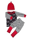 3pcs Set Newborn Baby Boys Girls Striped Deer Tops Pants Hats Outfits
