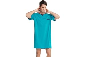 Enjoyoself Men's Nightshirt Nightwear Comfort Cotton Sleep Shirt Henley Short Sleeve Lounge Sleepwear