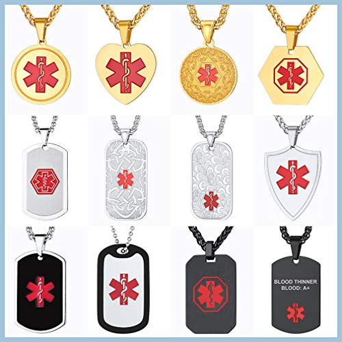 Supcare Personalized Medical Alert ID Tag Necklace Jewelry for Women/Men/Kids, Medical Emergency Identification Dog Tag Necklace Stainless Steel 18K Gold Plated