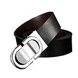 CUTI® Men's Smooth Leather buckle belt 35mm Black Buckle and Black Leather up to 42in (Black SIiver, One size)