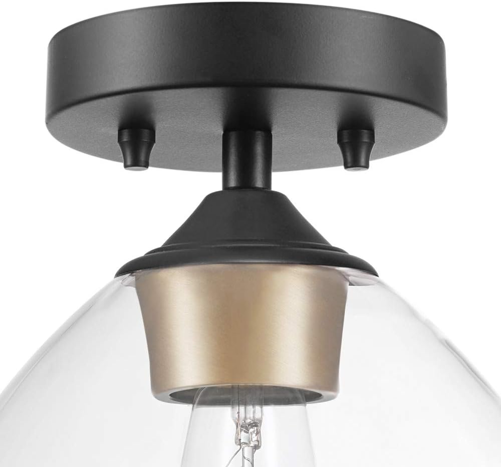 Globe Electric 60333 Harrow Light Semi-Flush Mount, Matte Black with Clear Glass Shade, 9.1": Home Improvement