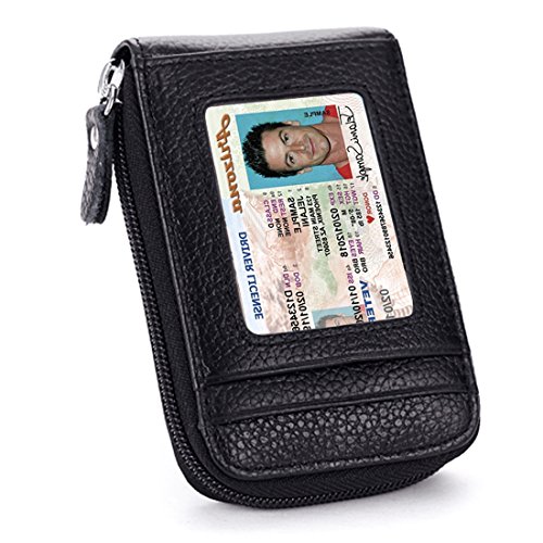 KQueenStar RFID protector Genuine leather wallet for man and women credit Card Holder(Black)