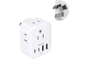 US to Australia Plug Adapter, HANYCONY New Zealand Power Adapter, Type I Plug Adapter with 4 Outlets 4 USB Ports(2 USB C) for USA to Australia AU China Argentina Fiji Cruise Travel Adapter Must Haves