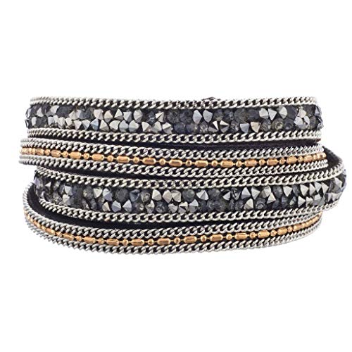 Lux Accessories Grey and Hematite Studded Chain Wrap Bracelet