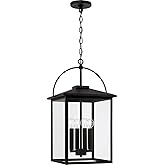 Capital Lighting 948042BK Bryson Transitional Clear Glass Outdoor Pendant Hanging Lantern, 4-Light 240 Total Watts, 24" H x 1