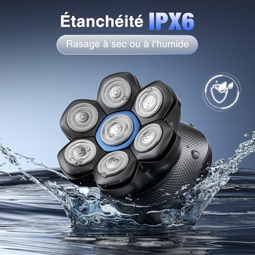 kensen Men's Bald Head Razor 7D Bald Head Trimmer 90 Mins Battery Life 2 Speeds Bald Shaver Crane Waterproof IPX6-Wet & Dry, USB-C, Wireless, with LED Display (Black)