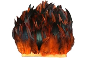 ESH7 Orange Rooster Feathers for Crafts Width 5-7 inches Skirt Decoration Craft Feather Fringe Trim Clothing Accessories per Pack of 2 Yards