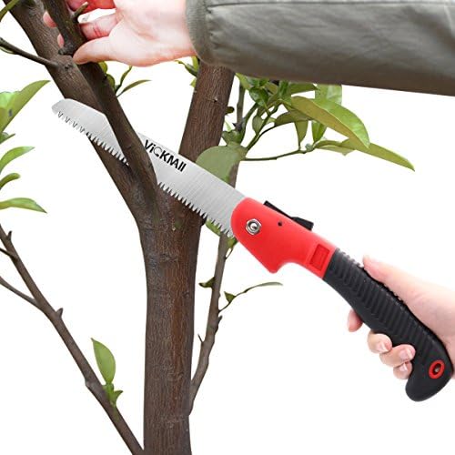 Pruning Saw, Hand Saw with 7 Inch Blade, Folding Saw with Secure Lock for Garden, Wood Working (Black-Red)