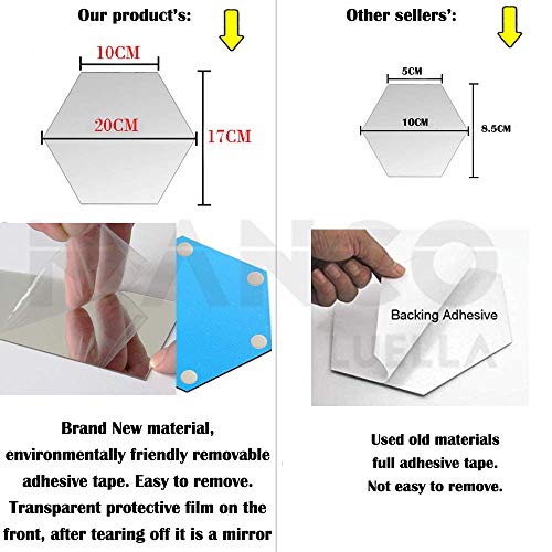 Manco Luella Mirror Wall Stickers, 12PCS Hexagon Mirror Art DIY Home Decorative Hexagonal