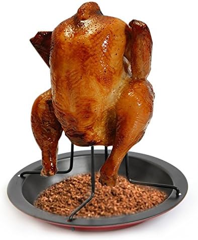 Chicken Roaster Rack with Tray for BBQ and Family Gathering Party, Vertical Carbon Steel Roaster Grill for Poultry Duck Goose Turkey Meat