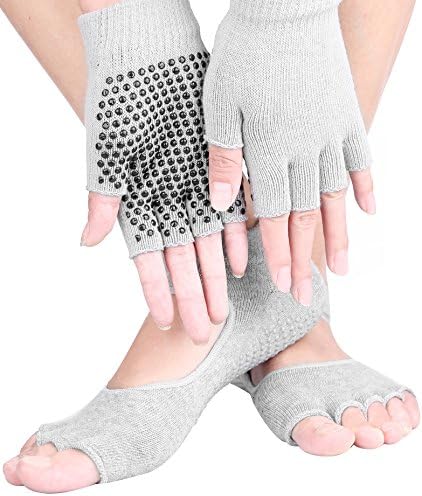 HAIVIDO Women Non-Slip Fingerless Yoga Glove and Sock Sets or Sock and Sock Sets with Grips for Pilates, Ballet,Exercise and Fitness Pack of 2