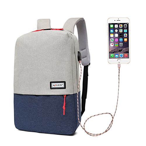 MANXISI Brand Travel Laptop Backpack with USB Charging Port ,College School Bag for Women and Men Fits 13 Inch Laptop (blue)