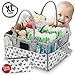 Baby Diaper Caddy Organizer for All Changing Table Necessities. Unisex - Large, Sturdy, Quality w/ 10 Outer Pockets, Regular and Travel Handles, Double Bottom - Bonus Small Item Wallet - Gray Hearts
