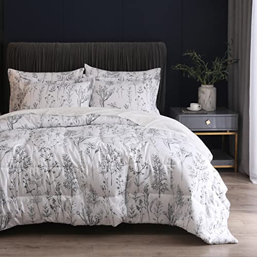 Photo 1 of HYPREST Bed in A Bag King Size Complete Set, 7 Pcs Black and White King Size Comforter Set with Sheets,Luxury Bedding Sets with Botanical Floral Printed Soft Cooling Lightweight