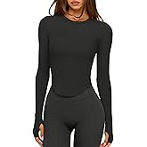 LASLULU Womens Long Sleeve Workout Tops Crop Tops Crew Neck Ribbed Slim Fitted Breathable Running Yoga Going Out T-Shirts